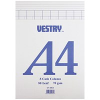 Vestry Accountants Pad, A4, 8 Cash Columns, 80 Leaf, Ref: CV2064