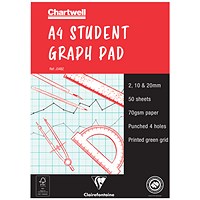 Chartwell Graph Pad, A4, 2/10/20mm Squares, 50 Hole-punched Sheets