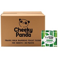 Cheeky Panda 2-Ply Toilet Tissue Travel Bulk Pack of 36 TOILTB2BBULK36
