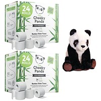 Cheeky Panda Toilet Tissue, 3-Ply, 200 Sheets Per Roll, Pack of 24 - Buy 2 Get Free Panda Toy