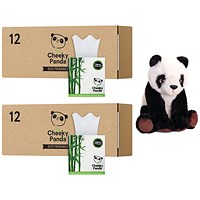 Cheeky Panda Facial Tissues, 3-Ply, 12 Cubes of 56 Sheets - Buy 2 Get Free Panda Toy