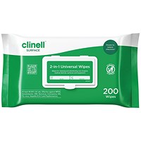 Clinell Universal 2-in-1 Disinfectant Wipes (Pack of 200)