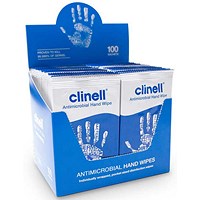 Clinell Antibacterial Individually Wrapped Hand Wipes, Pack of 100