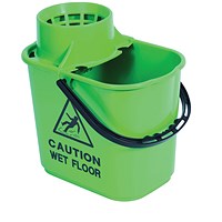2Work Plastic Mop Bucket with Wringer 15 Litre Green CNT00066