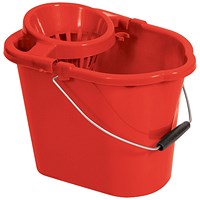 2Work Plastic Mop Bucket with Wringer 15 Litre Red 102946RD
