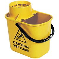 2Work Plastic Mop Bucket With Wringer 15 Litre Yellow CNT00691