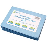 2Work Heavyweight All Purpose Cloth, 500x350mm, Blue, Pack of 25