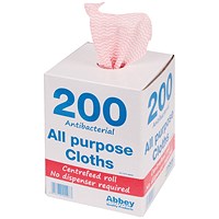Antibacterial Cloths on a Roll, 220x370mm, Red, Pack of 200 Antibacterial Cloths on a Roll, 220x370mm, Red, Pack of 200