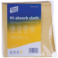 Robert Scott Hi-Absorb Microfibre Cloth, 350x380mm, Yellow, Pack of 5