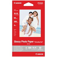 Canon 100mm x 150mm Photo Paper, Glossy, 200gsm, Pack of 50