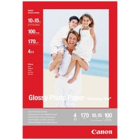 Canon 100mm x 150mm Photo Paper, Glossy, 170gsm, Pack of 100