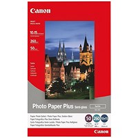 Canon 100mm x 150mm Photo Paper Plus, Semi-Gloss, 260gsm, Pack of 50 Canon 100mm x 150mm Photo Paper Plus, Semi-Gloss, 260gsm, Pack of 50