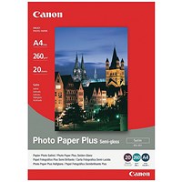 Canon A4 Photo Paper Plus, Semi-Gloss, 260gsm, Pack of 20 Canon A4 Photo Paper Plus, Semi-Gloss, 260gsm, Pack of 20