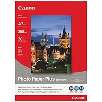 Canon A3 Photo Paper Plus, Semi-Gloss, 260gsm, Pack of 20