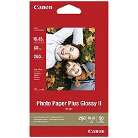 Canon 100mm x 150mm Photo Paper Plus, Glossy, 260gsm, Pack of 50