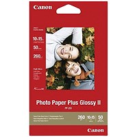 Canon 100mm x 150mm Photo Paper Plus, Glossy, 260gsm, Pack of 50 Canon 100mm x 150mm Photo Paper Plus, Glossy, 260gsm, Pack of 50