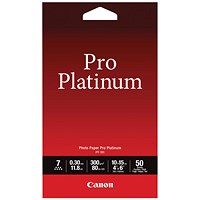 Canon 100mm x 150mm Pro Platinum Photo Paper, Glossy, 300gsm, Pack of 50