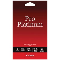 Canon 100mm x 150mm Pro Platinum Photo Paper, Glossy, 300gsm, Pack of 50