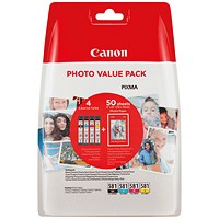 Canon CLI-581 Inkjet Cartridge + Photo Paper Plus Glossy II Value Pack CMYK 2106C006