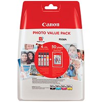 Canon CLI-581XL Inkjet Cartridges + Photo Paper Plus Glossy II Value Pack CMYK 2052C006