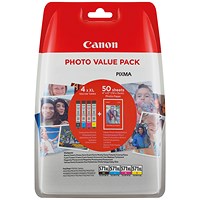 Canon CLI-571XL Ink Cartridges High Yield CMYK + 4 x 6 in Photo Paper Value Pack 0332C006