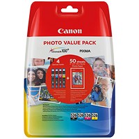 Canon CLI-526 Ink Cartridge + 4 x 6 in Photo Paper Value Pack CMYK 4540B019
