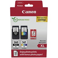 Canon PG-560XL/CL-561XL Ink Cartridges K/CMY + 4 x 6 in Photo Paper Value Pack 3712C008