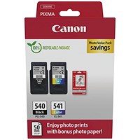 Canon PG-540/CL-541 Ink Cartridges K/CMY + 4 x 6 in Photo Paper Value Pack 5225B013