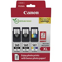 Canon PG-560XL x 2/CL-561XL Ink Cartridges High Yield K/CMY + Photo Value Pack 3712C012