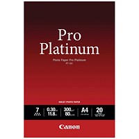 Canon A4 Pro Platinum Photo Paper, Glossy, 300gsm, Pack of 20