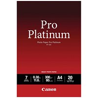 Canon A4 Pro Platinum Photo Paper, Glossy, 300gsm, Pack of 20 Canon A4 Pro Platinum Photo Paper, Glossy, 300gsm, Pack of 20