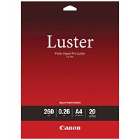 Canon A4 Pro Luster Photo Paper, Semi-Gloss, 260gsm, Pack of 20