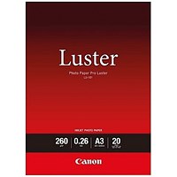 Canon A3 Pro Luster Photo Paper, Semi-Gloss, 260gsm, Pack of 20