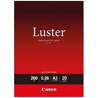 Canon A3 Pro Luster Photo Paper, Semi-Gloss, 260gsm, Pack of 20 Canon A3 Pro Luster Photo Paper, Semi-Gloss, 260gsm, Pack of 20