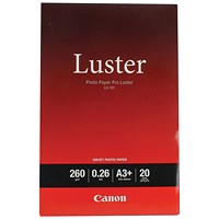 Canon A3+ Pro Luster Photo Paper, Semi-Gloss, 260gsm, Pack of 20
