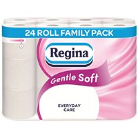 Regina Gentle Soft Toilet Rolls, 3-Ply, 160 Sheets Per Roll, Pack of 24