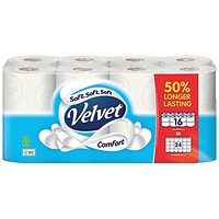 Velvet Comfort 2-Ply Extra Long Toilet Rolls, Pack of 16