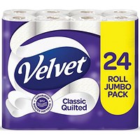 Velvet Classic Quilted Toilet Roll, 3-Ply, 150 Sheets Per Roll, Pack Of 24