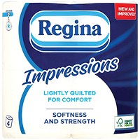 Regina Impressions 3-Ply Toilet Tissue, White, Pack of 4