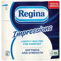 Regina Impressions 3-Ply Toilet Tissue, White, Pack of 9
