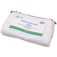 2Work Dishcloths, 400x280mm, White, Pack of 10