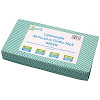 2Work Lightweight All Purpose Cloth, 600x300mm, Green, Pack of 50