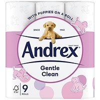 Andrex 3-Ply Toilet Roll Puppies On A Roll White (Pack of 9)