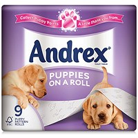 Andrex 3-Ply Toilet Roll Puppies On A Roll White (Pack of 9)
