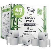Cheeky Panda Toilet Tissue, 3-Ply, 200 Sheets Per Roll, Pack of 48