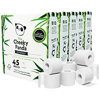 Cheeky Panda Toilet Tissue, 3-Ply, 200 Sheets Per Roll, Pack of 45