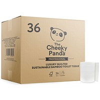 Cheeky Panda Professional 3-Ply Bamboo Toilet Tissue Rolls Quilted 160 Sheet (Pack of 36) LQTOILT36