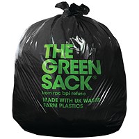 The Green Sack Refuse Sacks, Heavy Duty, 80 Litre, 457x737x965mm, Black, Pack of 200