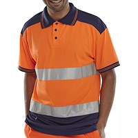 Beeswift Two Tone Polo Shirt, Orange & Navy Blue, Medium