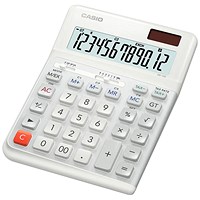 Casio DE-12E Ergonomic Large Desktop Calculator, 12 Digit, Solar and Battery Power, White